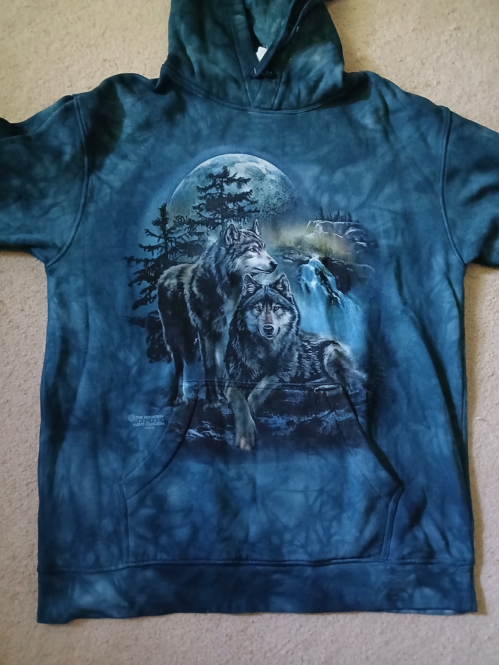The Mountain  Blue Wolf Graphic Hoodie,unisex Medium